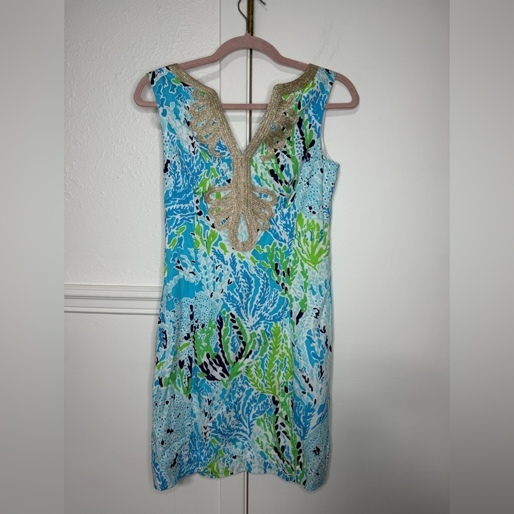 Lilly Pulitzer Janice Blue and Green Patterned Shift Dress size 0